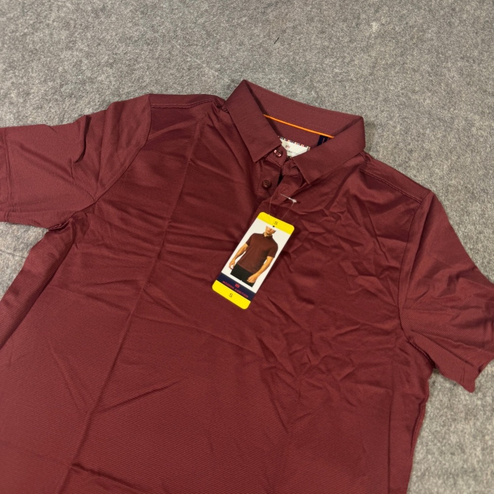 Modern Ambition Mens Technical Polo Shirt Burgundy Micro Stripe Small 1754196
